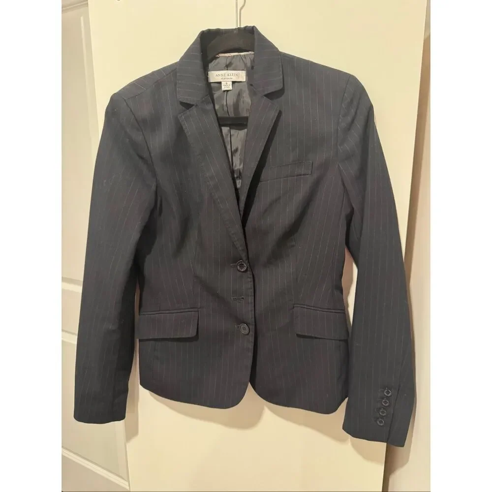 Platinum Anne Klein blazer career suiting work lapels, lining, pinstripe detail